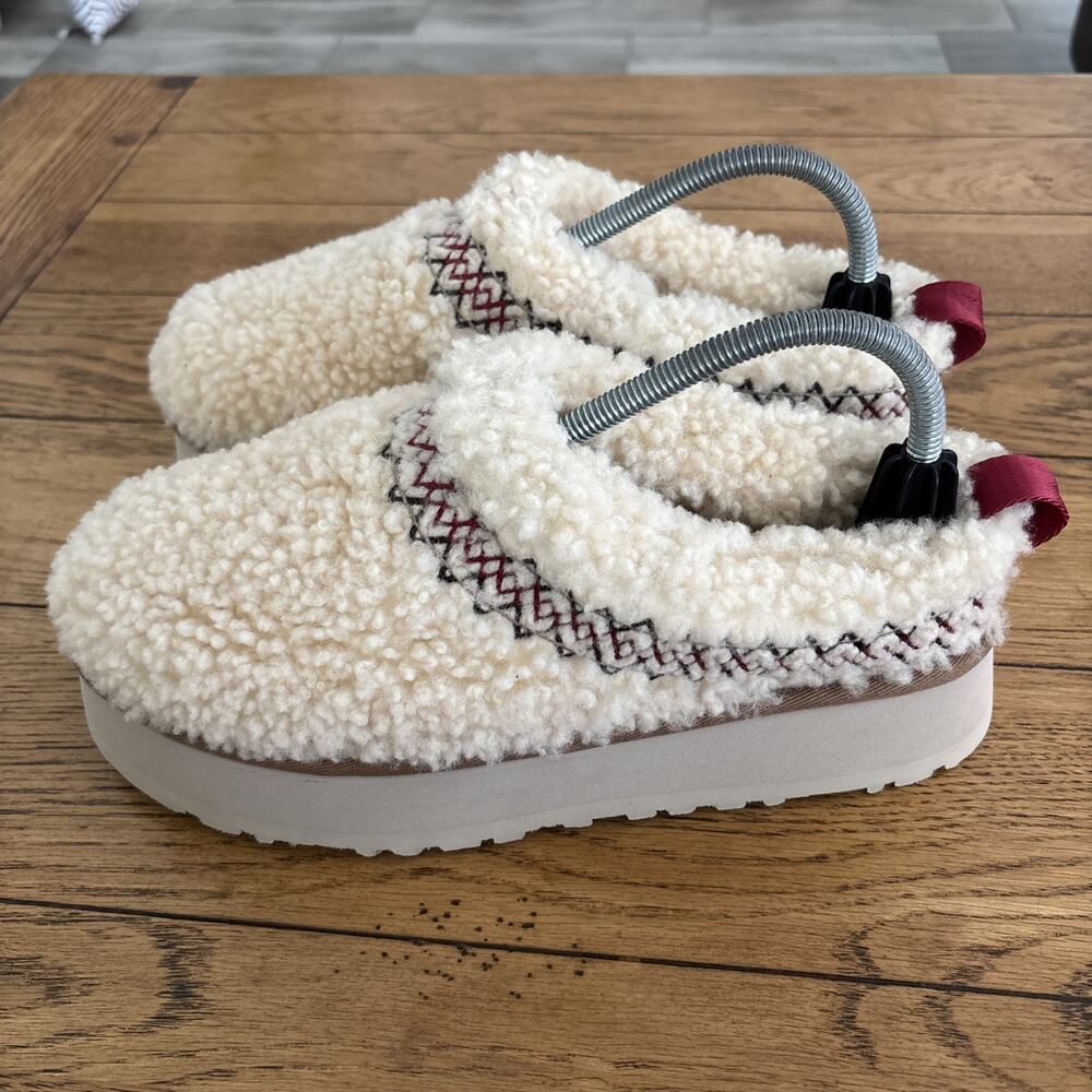 UGG Tazz Braid Natural Heritage Fuzzy Wool Platform Slippers Women's Size 9 - Picture 3 of 9